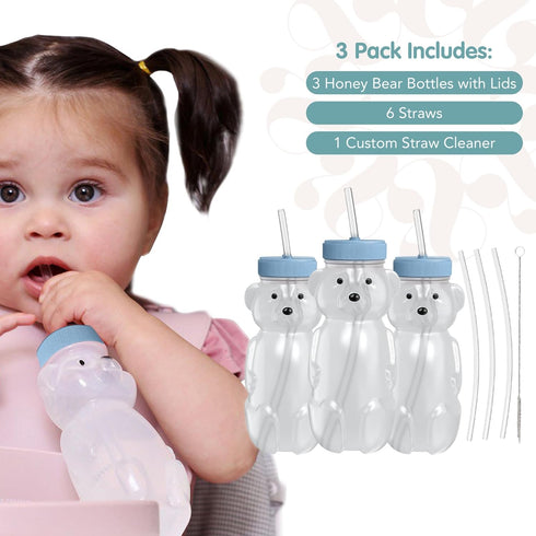 730 8-oz 3-Pack Set, The Project Honey Bear Straw Cup for Babies, Honey Bear Cup with Lid, Therapy Learning Honeybear