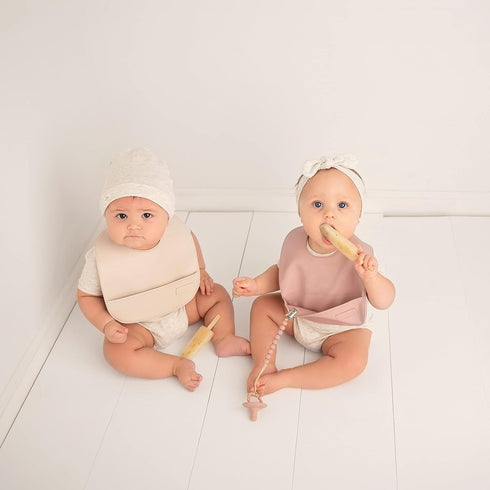 Set of 3 Vegan Leather Soft Silicone Free Baby Bibs with Pocket for Feeding, Drooling, and Easy Clean