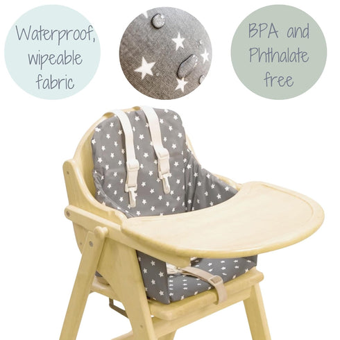Messy Me High Chair Cushion for Wooden High Chairs - Fully Wipe Clean Seat Pad to Keep Baby Comfortable