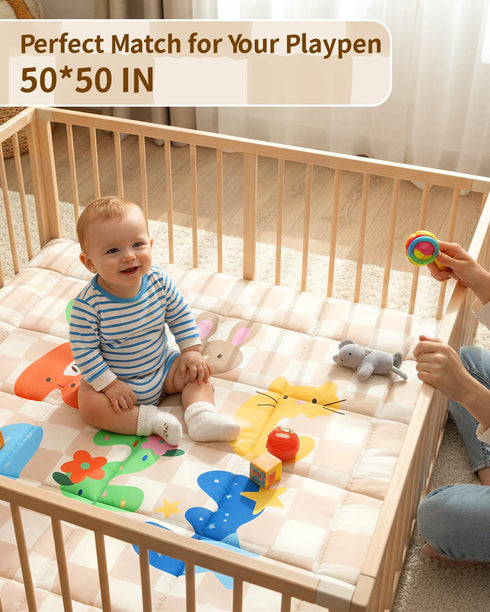 50x50 Inches Baby Play Mat, Foldable Play Mats for Floor, Crawling Mat for Playpen with Anti-Slip Bottom, Machine