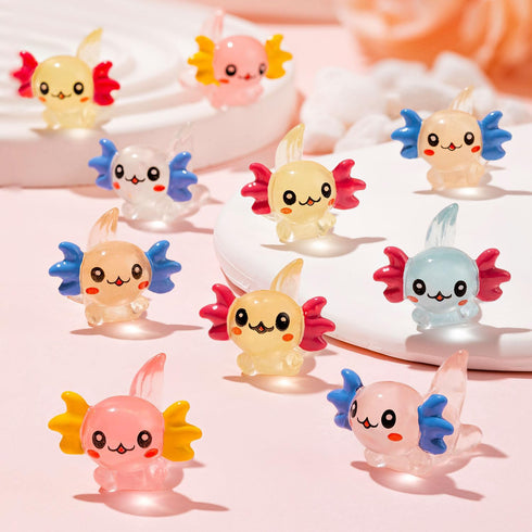 FFNIU 96Pcs Luminous Mini Resin Axolotl, Miniature Axolotl Figurines, Glow in The Dark Tiny Axolotls Ornament