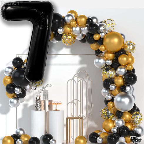 KatchOn Black 40 Inch Giant Number 7 Balloon for Birthday Decorations for 7 Year Old Boys & Girls