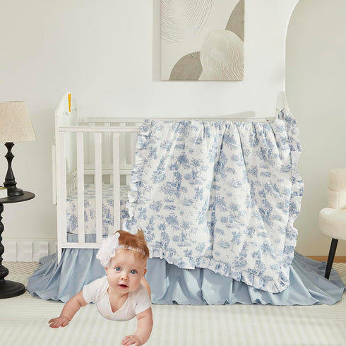 100% Brandream Boho Bohemian Girl Boy Baby Nursery Crib Bed Skirt Dust Ruffle - Neutral Solid Color Light Blue