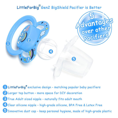 Set 3-Pack LittleForBig Bigshield Generation-II Adult Sized Printed Pacifiers My Little Baby Pattern