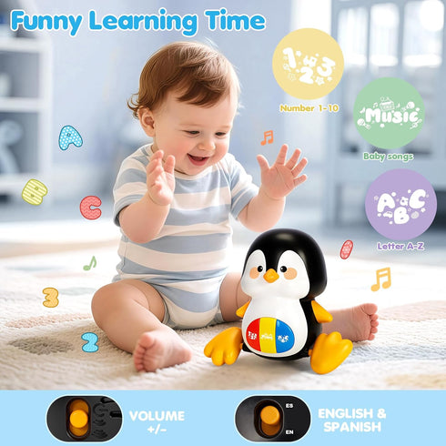 6-12 Tummy 6 7 8 9 10 11 1 Baby Toys Months, Musical Penguins Crawling Infant Toys, Early Learning Toy for Time