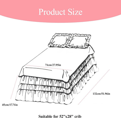 RVKXHD 52" 28" 17" 3-Tiered Baby Crib Bed Skirt: Crib Bed Skirt, x Soft and Breathable Baby Crib Sheets with Drop Dust