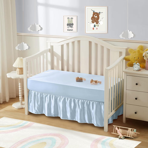 2-Piece Set 52" 28" 14" SiinvdaBZX Satin Crib Sheets & Crib Bed Skirt, x Silky Soft Ruffled Baby Crib Skirt