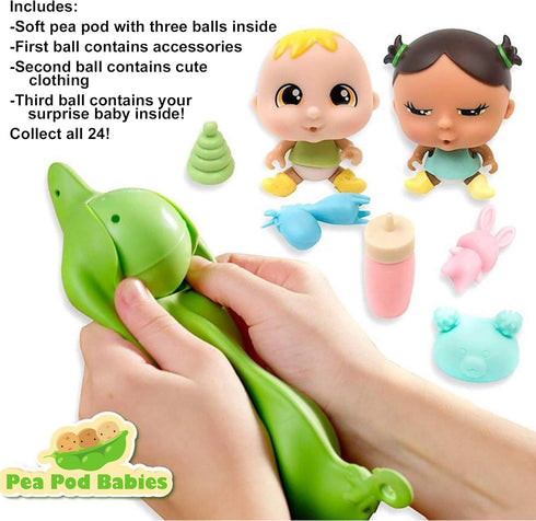 Pea Pod Babies Bundle (Set of 4) - Collectible Mystery Surprise Toys with Mini Baby, Clothing, Accessories