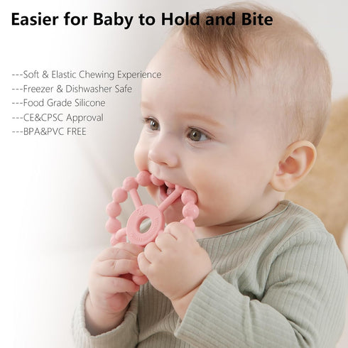 3 Pack Ring Teether, Silicone Teething Ring Toys for Babies 0-6 Months, Easy to Grasp Toy for Teething Relief