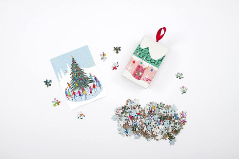 Galison Tree Skaters 130-Piece Mini Puzzle Ornament - Festive Holiday Puzzle in Ornament Box