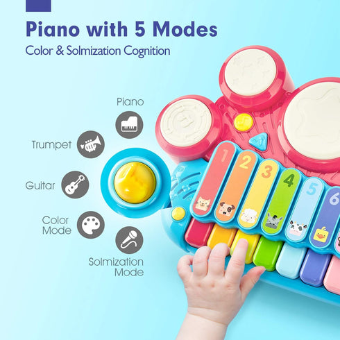 Baby Musical Toys, 3 in 1 Piano Keyboard Xylophone Drum Set for 1 Year Old Girls, Learning Toys for Toddlers 1-3