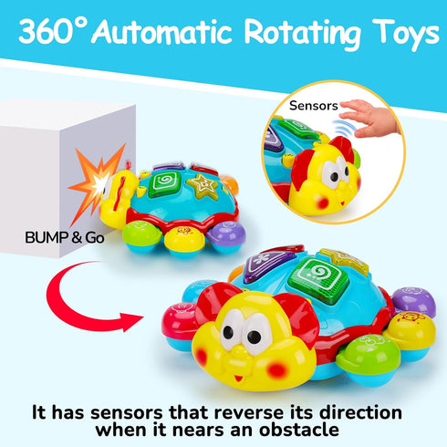 6-12 Tummy 0-6 7 8 9 10 1 2 Baby Crawling Toys Months, Musical Light Up Time Toy for Infant Month Old, Toddler Spanish