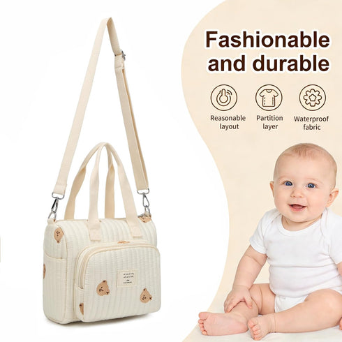 Fwkekye 5 Small Diaper Bag Tote, Crossbody Diaper Bag Mini Purse with Pockets, Travel Baby Bag for boys & Girls, Off