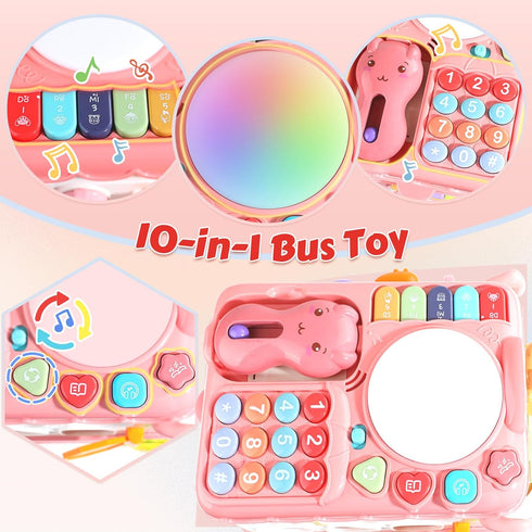 1+ 10-in-1 12-18 1 Montessori Toy for Year Old Girls, Musical Learning Bus Baby Toys for Months Present, Educational