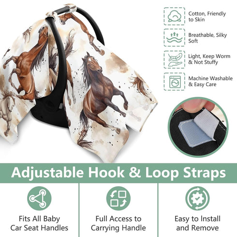Dalzium Wild Western Horse Car Seat Cover Baby, Carseat Canopy Cover for Girl Boy, Breathable Baby Carrier Cover
