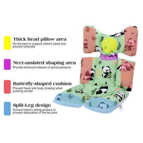 Breathable3D Baby Seat Pad Liner for StrollerSoft and Air Mesh Cotton Universal Baby Stroller Cushion(Green Panda)