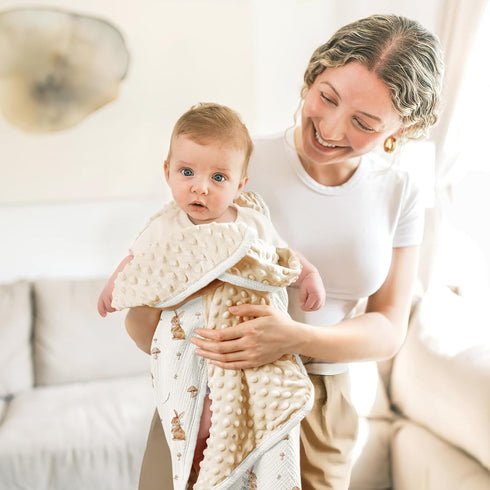 30"x40"(Bunny) lulumoon Baby Blankets for Newborn Unisex: Thermal Minky Dotted Backing with Bunny Print - Muslin