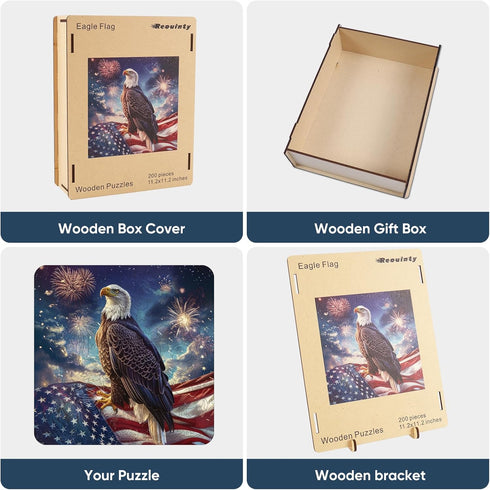 Wooden Puzzle for Adults - Eagle Flag Wooden Jigsaw Puzzles (200pcs), Beautiful Gift for Family Game