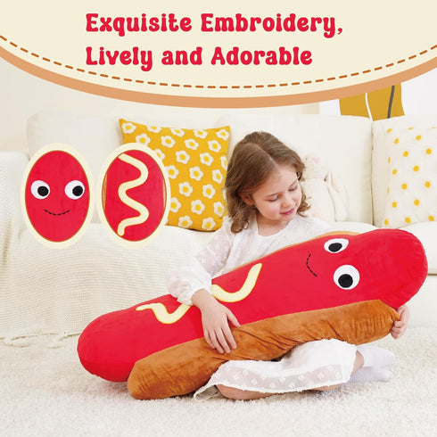 35 Inch Giant Hot Dog Plush Pillow Funny Food Plush Toy, Soft Stuffed Hot Dog Pillow, Oversized Hugging Cushion, Jumbo
