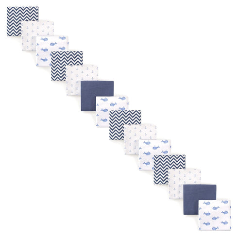 Hudson Baby Unisex Baby Cotton Flannel Receiving Blankets Bundle, Blue Whale 14-Piece,