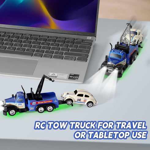 Set 2PCS,City 3-5 4-7 8-12 1:64 haomsj Mini Rc Tow Truck Toy with Mini Metal Car Service Vehicle Remote Control Tow