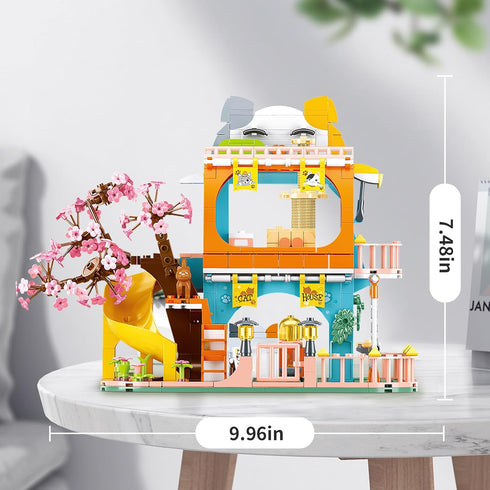 QLT QIAOLETONG Cute Cat House Toy Building Set for Girls 6-12, 521 PCS Friendship House Kit Compatible with Lego