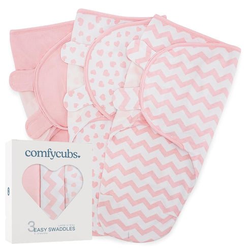 Pack 3) Comfy Cubs Baby Car Seat Cover and Easy Swaddle Blanket Bundled (Large