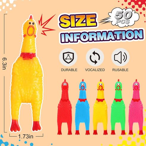 Honoson 50 6.3 Inch(Multi Pcs Rubber Chickens Squeak Screaming Chicken Novelty Bulk Dog Toys for Pets Dogs Adults