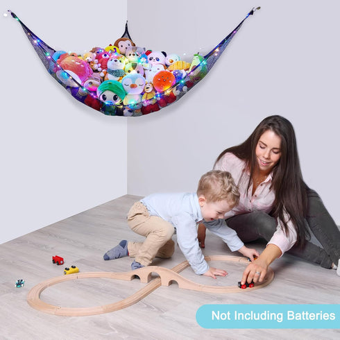 Hammock (Pack 1) Unicorn Castle Stuffed Animals Net or Kids Toy Storage Organizer with LED Light Hanging Corner Stuffed