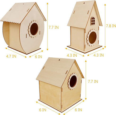Glintoper Art Craft Wood Toys for Kids - 4 Pack DIY Bird House Kit, Build and Paint Birdhouse with Paints & Brushes