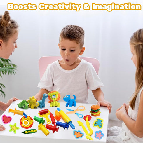 Playdough Tools for Kids, 24 Pieces Set with Rolling Pins, Cutters, Extruders, and Scissors