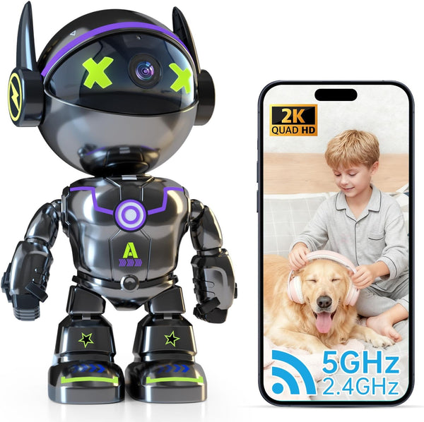 Gyliziex Cameras for Home Security Indoor Robot, 2K 2.4&5Ghz Indoor Camera WiFi Wireless