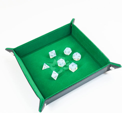 FanRoll Fold Up Velvet Dice Tray: Green with PU Leather Backing, Role Playing Game Accessories for Dungeons