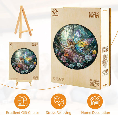 Decor(L-13.4 13.4in 300pcs) Wooden Puzzles for Adults, Magic Fairy Wood Puzzles Adult, Unique Animal Shaped Wooden