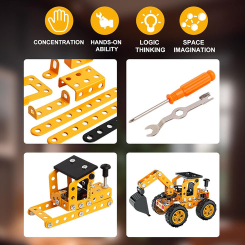 Erector Sets Metal Assembly Toys Model Excavator Kits for STEM Projects, Birthday Gifts for Kids 8-16