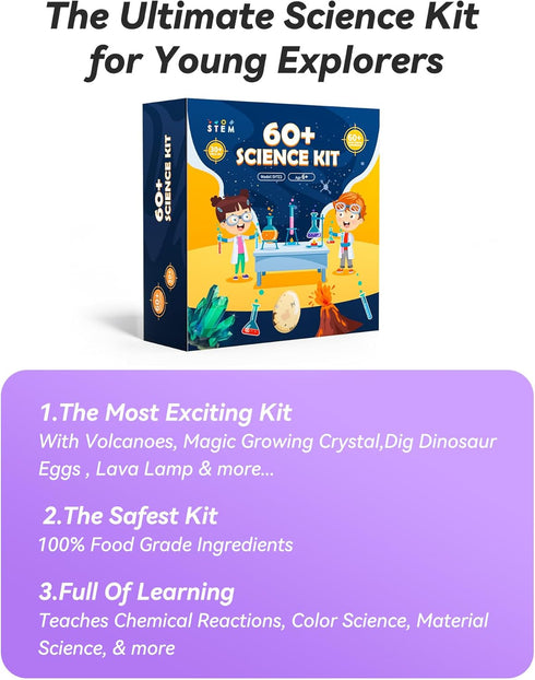 60+ 8+, Melican Science Experiment Kit for Kids Ages STEM Educational Science Gifts for Kids, First Science Kit