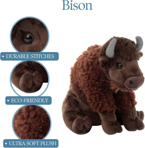 12 inches The Petting Zoo Bison Stuffed Animal, Gifts for Kids, Wild Onez Zoo Animals, Sitting Bison Plush Toy