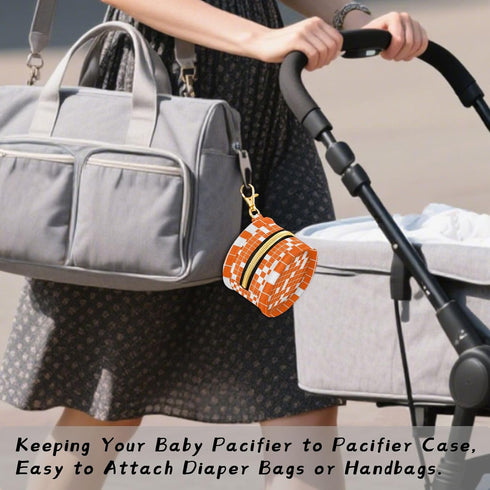 YETTASBIN Checkered Plaid Portable Pacifier Holder Case with Metal Hook Buckle & Zipper for Diaper Bag and Stroller
