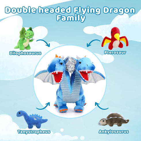 5 Set, Mommy 4 20 inch, Tezituor Double Headed Dragon Stuffed Animal with Wings, PCs Stuffed Dinosaur Plush Toys Dragon