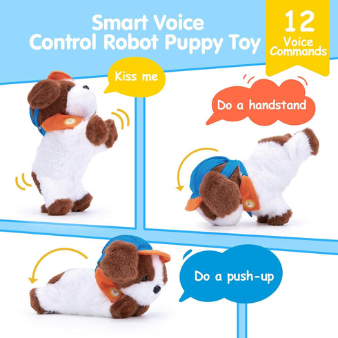 12 Commands, 3+ hahaland Robot Dog Realistic Interactive Plush Kids Toy Voice Controlled Talking Acts Like a Real Puppy