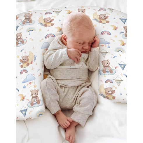Watercolor Bear Rainbow Blue Baby Nursing Pillow Covers for Boy Cute Bears Moon Stars Clouds Nursing Slipcovers