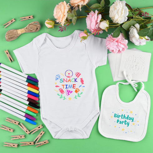 60/110/220 Set Pcs DIY Baby Bibs Bodysuit Baby Shower Game White Baby Bibs White Newborn Bodysuit for Baby Shower