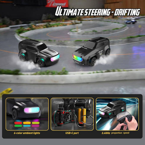 1/64 ANTSIR Mini RC Drift Car for Adults, Desktop Drift Car with Colorful Lights, Desk Remote Control Cars for Race