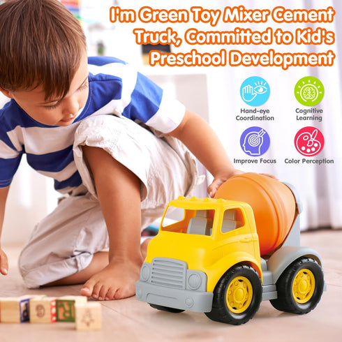 PLAY Eco-Friendly Cement Mixer Toy Truck, No BPA/Phthalate/PVC, Recycled Bioplastic Construction Vehicle