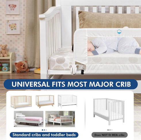Salcod 33inch Universal Swing Down Crib Rail Guard, Convertible Crib Bed Rail for Toddlers, with Reinforced Wing Nut