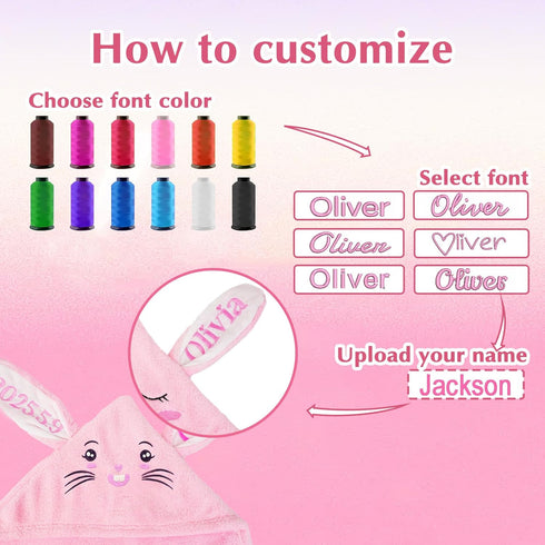 Custom Bunny Hooded Bath Towel with Name Personalized Kids Bath Towel for Toddlers & Babies Soft, Absorbent Cotton