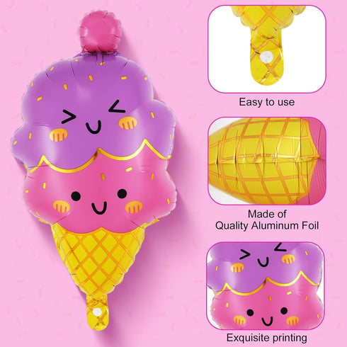 YOTHORN 6 Summer Summer 2) Pcs Ice Cream Balloons, Giant Ice Cream Cone Foil Balloon for Party, Party Decorations