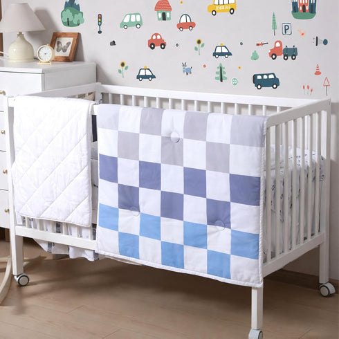 5 Set SmoothNovelty Pcs Cars Theme Baby Crib Bedding Include Checkered Crib Sheets Bed Skirt Comforter Pad Cover Wall