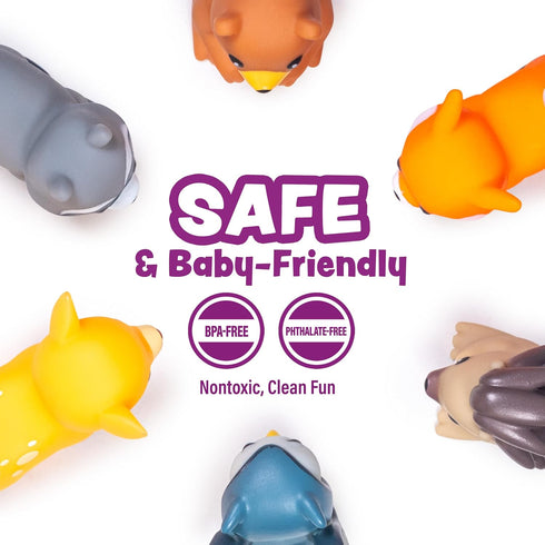 6 Pack Set Tub Works Woodland Animals Watertight Baby Bath Toys, | Sealed, No Hole Bath Toys Design Keeps Moisture Out