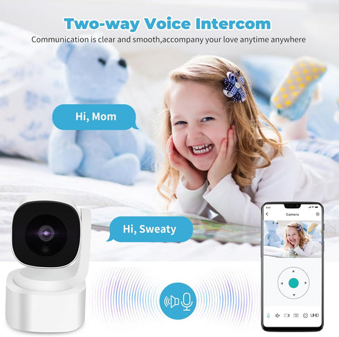 Yuyotrre 3MP 2K Setup, Baby Monitor Wi-Fi Indoor Pan/Tilt Security Camera with Night Vision, Two-Way Audio, Motion